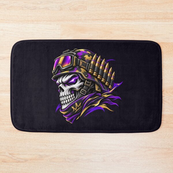 Aperçu de l'œuvre Tactical Skull Warrior – Purple & Gold Military Skeleton créée et vendue par DIB Designs – Express Your Style.