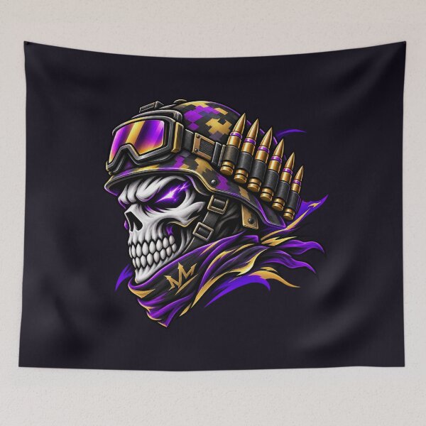 Artikelvorschau, Tactical Skull Warrior – Purple & Gold Military Skeleton entworfen und verkauft von DIB Designs – Express Your Style.