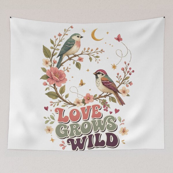 Item preview, Love Grows Wild Birds Floral Cottagecore Nature Romantic Quote Design designed and sold by inkoutninja.
