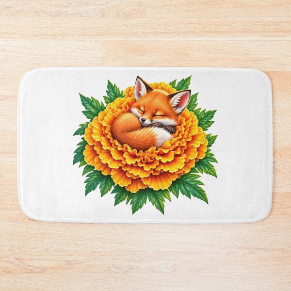 Item preview, Sleeping Fox in a Marigold Flower designed and sold by Sillytoe.