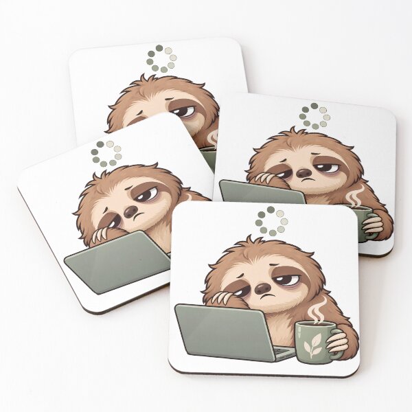Item preview, Sleepy Chibi Sloth at a Laptop – Funny Work Tiredness Animal Art designed and sold by The Tired Animal Club.
