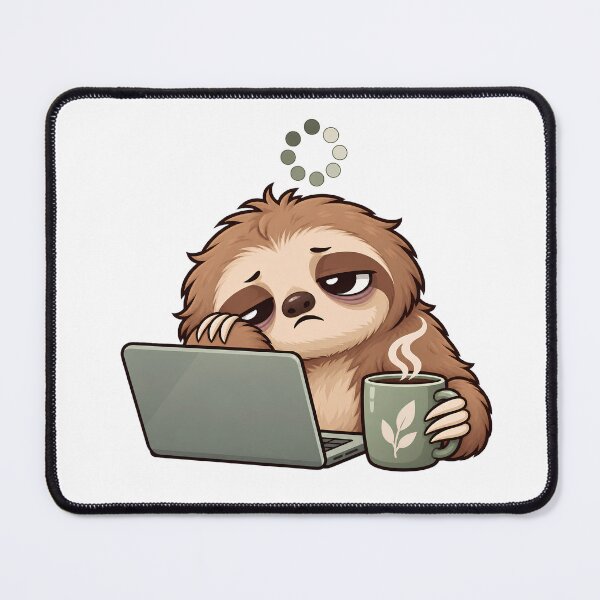 Item preview, Sleepy Chibi Sloth at a Laptop – Funny Work Tiredness Animal Art designed and sold by LABUTI-SHOP.