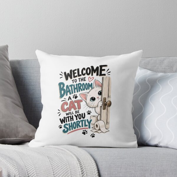 Item preview, Welcome to the Bathroom A Cat Will Be With You Shortly Funny White Cat Graphic designed and sold by The Upside Down.