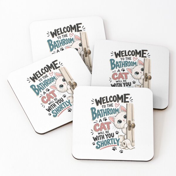 Item preview, Welcome to the Bathroom A Cat Will Be With You Shortly Funny White Cat Graphic designed and sold by The Upside Down.