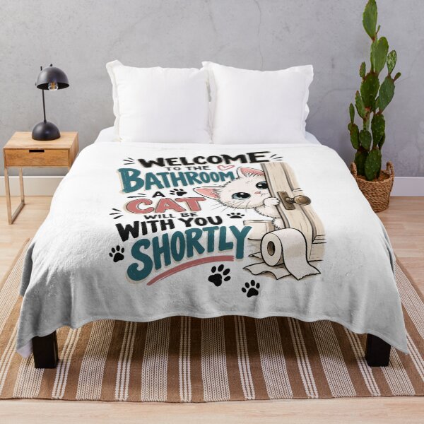 Item preview, Welcome to the Bathroom A Cat Will Be With You Shortly Funny White Cat Graphic designed and sold by The Upside Down.
