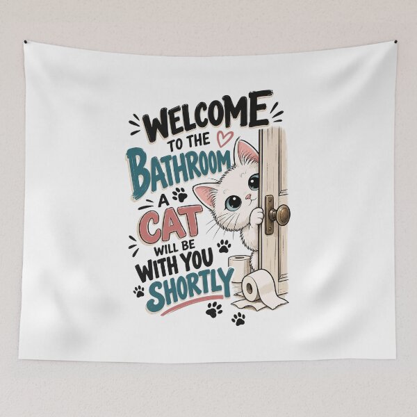 Item preview, Welcome to the Bathroom A Cat Will Be With You Shortly Funny White Cat Graphic designed and sold by The Upside Down.