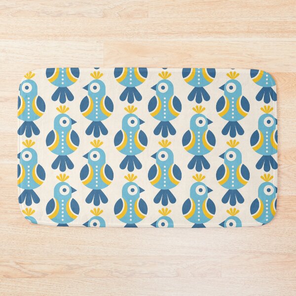 Item preview, 3658A - playful retro Scandi birds pattern blue yellow designed and sold by RouCouCou.