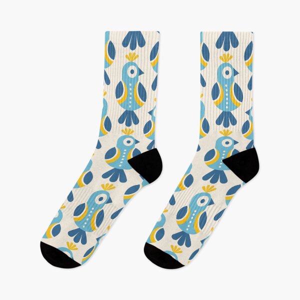 Item preview, 3658A - playful retro Scandi birds pattern blue yellow designed and sold by RouCouCou.