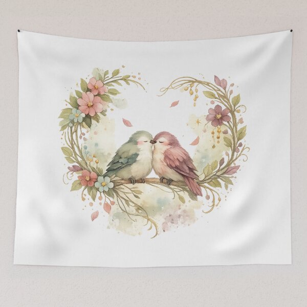 Item preview, Love Birds Floral Heart Romantic Cottagecore Bird Couple Design designed and sold by inkoutninja.