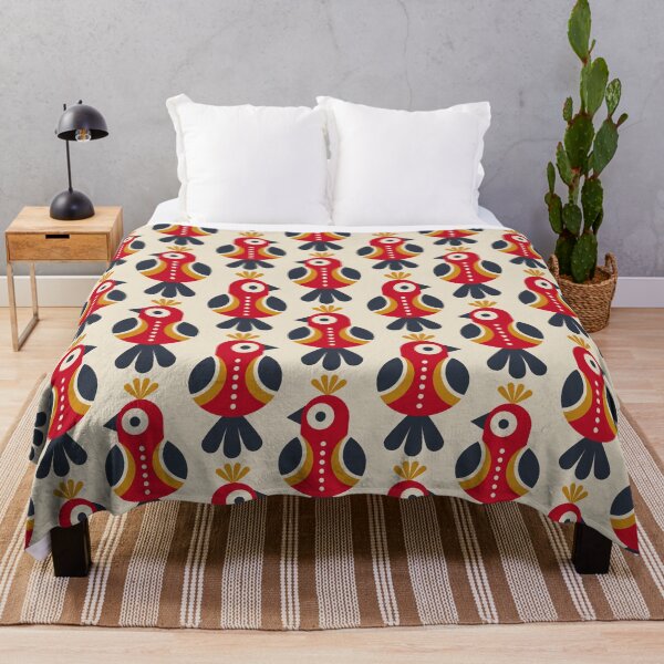 Item preview, 3658B - playful retro Scandi birds pattern red yellow designed and sold by RouCouCou.