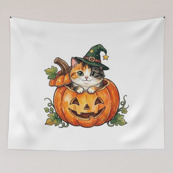 Item preview, Cute Calico Kitten Witch in Jack O’Lantern designed and sold by Jonaree Art Design.