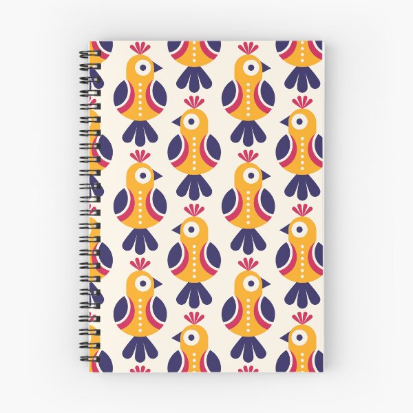 Item preview, 3658D - playful retro Scandi birds pattern yellow navy designed and sold by RouCouCou.
