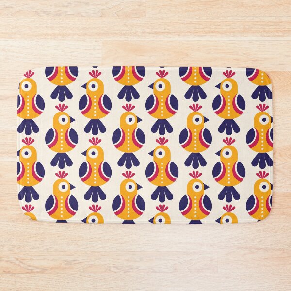 Item preview, 3658D - playful retro Scandi birds pattern yellow navy designed and sold by RouCouCou.
