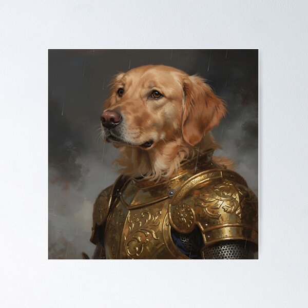 Item preview, Golden Retriever Knight – Noble Dog Warrior in Ornate Fantasy Armor designed and sold by cr6zym1nd.