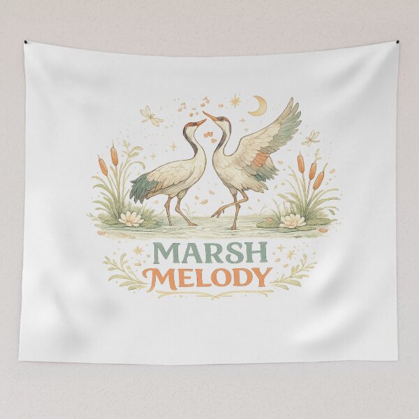 Item preview, Marsh Melody Dancing Cranes Wetland Wildlife Cottagecore Nature Design designed and sold by inkoutninja.