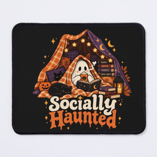 Item preview, Socially Haunted Ghost Blanket Fort – Cozy Halloween Bookish Ghost Coffee Autumn Design designed and sold by Sanika arts .
