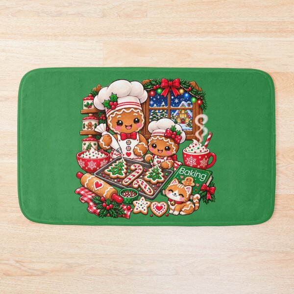 Item preview, Kawaii Christmas Gingerbread Baking Scene with Cute Gingerbread Chefs, Cookies & Cat designed and sold by ALH Apparel.