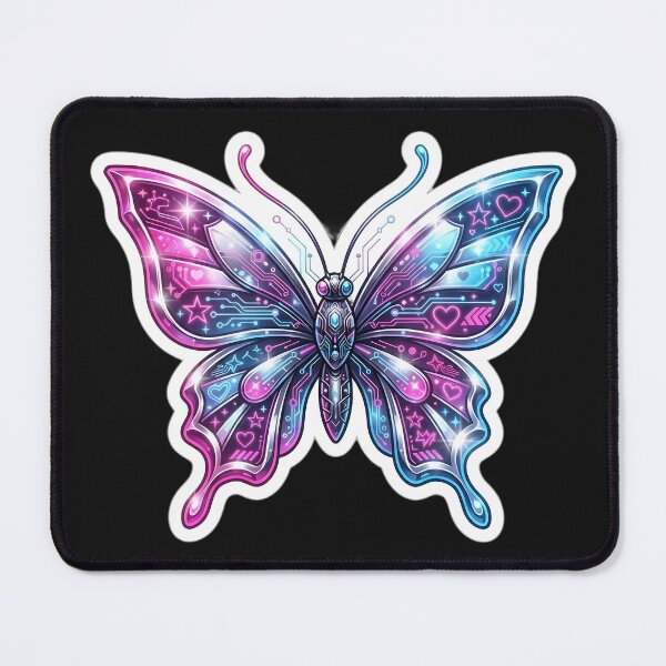 Item preview, Y2K Cyber Butterfly | Metallic Chrome Neon Rave Aesthetic Design designed and sold by Flowing Colurs.