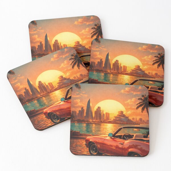 Item preview, Póster retro de arte pop ilustrado de Doha | Vista panorámica de la Corniche y la ciudad del Golfo Pérsico | Decoración de pared vintage para viajes designed and sold by PaintedPixels01.