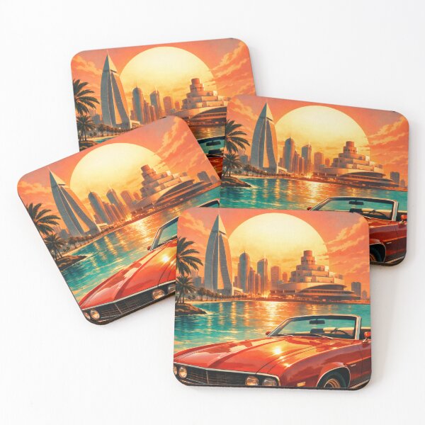 Item preview, Póster retro de arte pop ilustrado de Doha | Vista panorámica de la Corniche y la ciudad del Golfo Pérsico | Decoración de pared vintage para viajes designed and sold by PaintedPixels01.