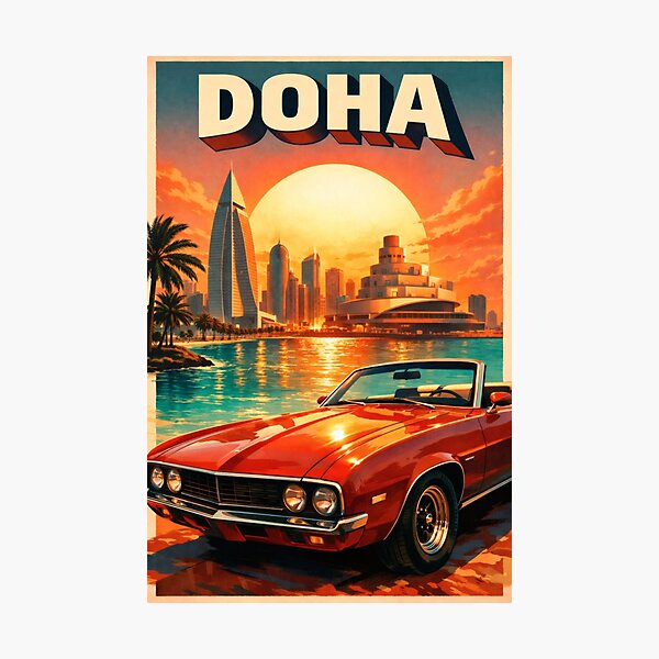 Item preview, Retro Pop Art Poster Illustration of Doha | Bold Corniche Skyline & Arabian Gulf City Print | Vintage Travel Wall Art Decor designed and sold by PaintedPixels01.