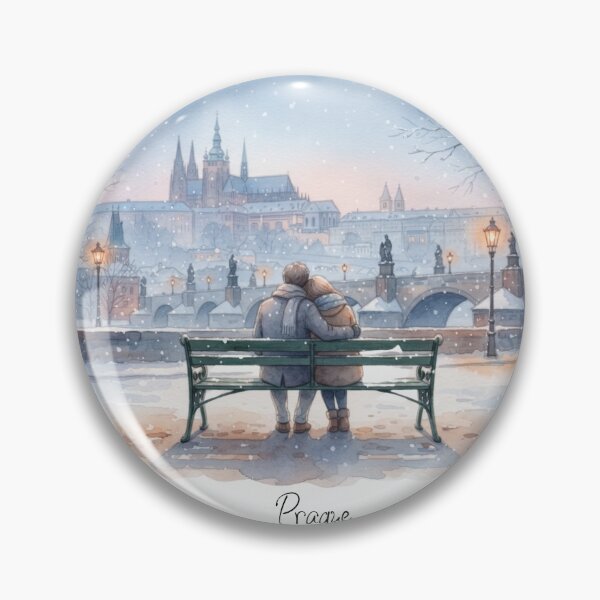 Item preview, Prague Winter Romance – Watercolour Couple on Bench Art designed and sold by made by Golightly x.