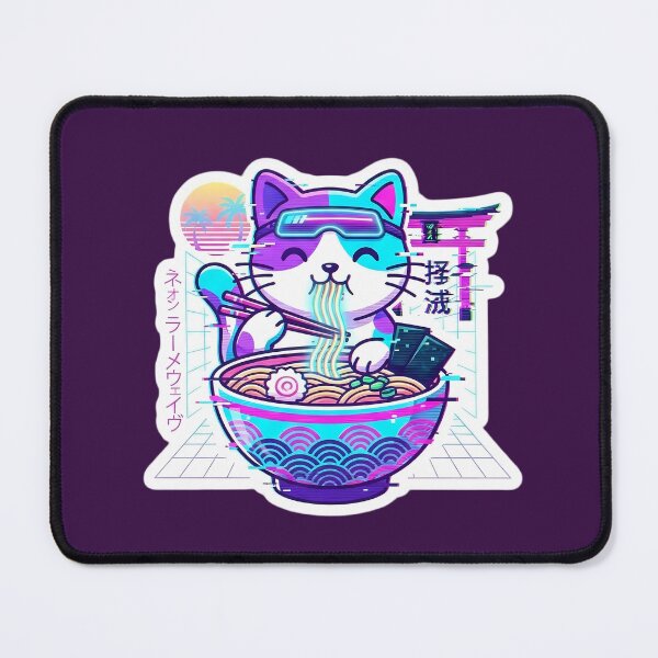 Item preview, Vaporwave Ramen Cat | Neon Retro Japanese Aesthetic Cat Design designed and sold by Flowing Colurs.