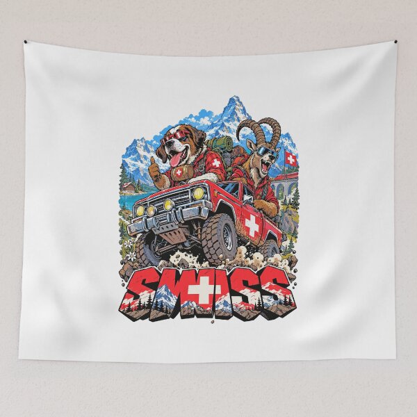 Item preview, Swiss Alpine Adventure with Bear and Ibex designed and sold by EdwinkOne.