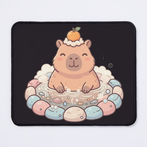Item preview, Funny Capybara in Hot Spring with Orange | Cute Kawaii Japanese Design designed and sold by Flowing Colurs.
