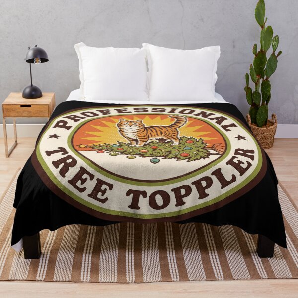 Item preview, Cat Tree Toppler — Retro 70s Christmas Badge designed and sold by TheCalmEdit.