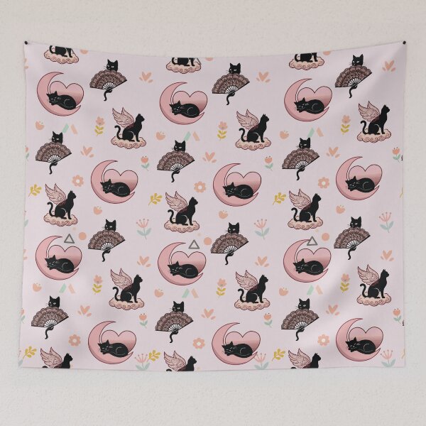 Item preview, Cute Black Cat Wings Pastel Seamless Pattern designed and sold by prapapon.