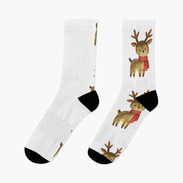 Item preview, Cute cartoon deer wearing red scarf with antlers standing against a plain background designed and sold by Ms. Iryna.