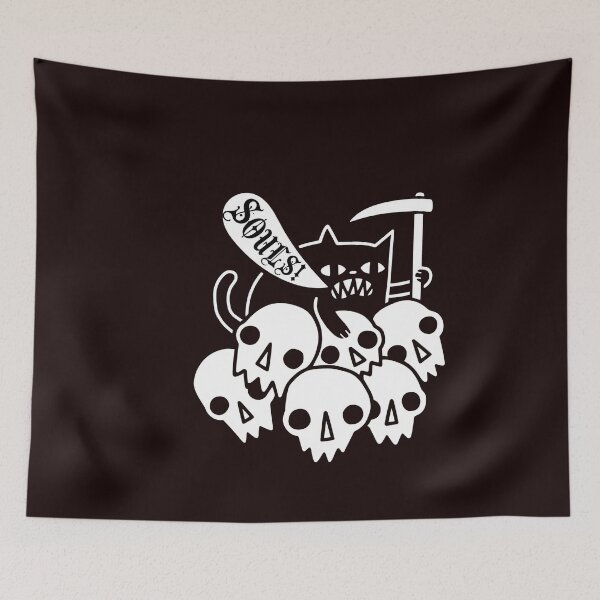 Item preview, Grinning Reaper Cat on Skulls with SOULS Speech Bubble designed and sold by Jarya-Menari.