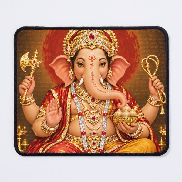 Item preview, Ganesha — Golden Blessings on a Lotus Throne designed and sold by LuluLeb.