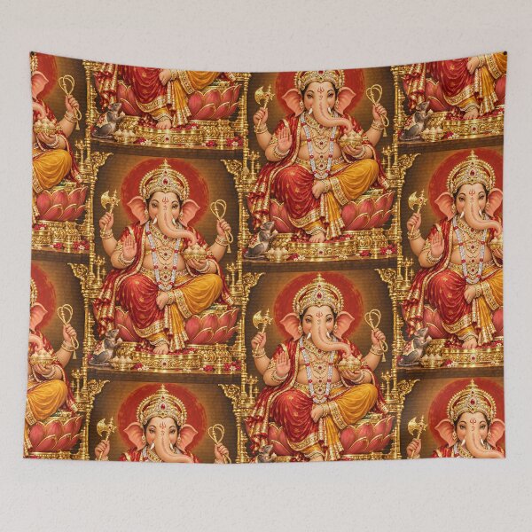 Item preview, Ganesha — Golden Blessings on a Lotus Throne designed and sold by LuluLeb.