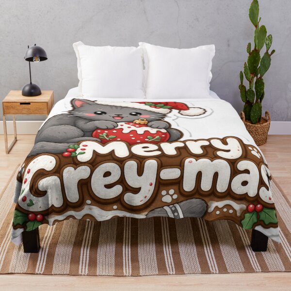 Artikelvorschau, Grey Cat Christmas Merry Grey-mas Gift entworfen und verkauft von Soft Merch.