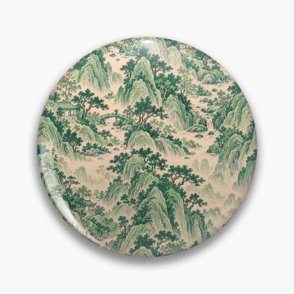 Item preview, Emerald Shanshui Mountains – Chinese-Inspired Landscape Toile Pattern designed and sold by Bodique.
