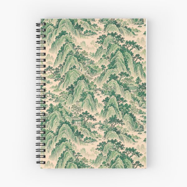 Item preview, Emerald Shanshui Mountains – Chinese-Inspired Landscape Toile Pattern designed and sold by Bodique.