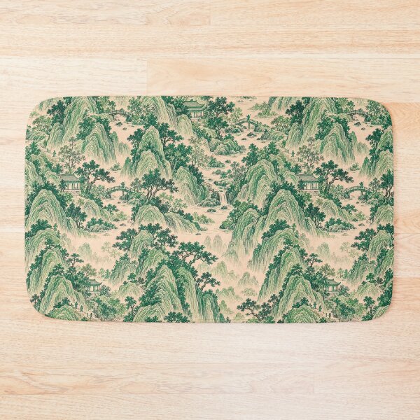 Item preview, Emerald Shanshui Mountains – Chinese-Inspired Landscape Toile Pattern designed and sold by Bodique.