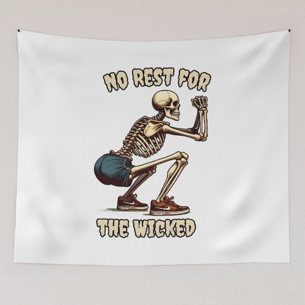 Item preview, Skeleton Squatting No Rest For The Wicked Gym Art designed and sold by SoyLamderma.