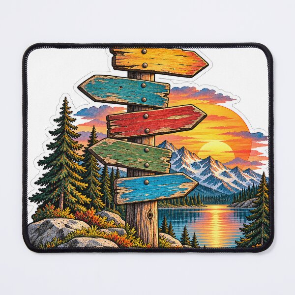 Item preview, Signpost at the mountain lake Hiking Alps Outdoor Adventure designed and sold by LongIslandDesgn.