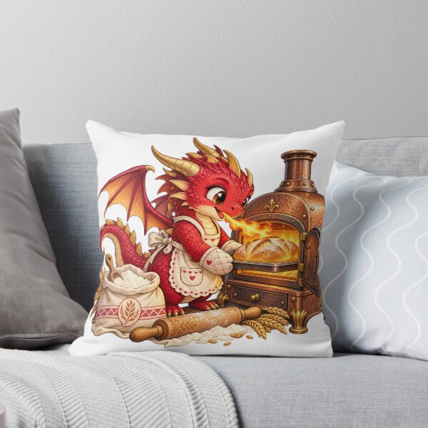 Aperçu de l'œuvre Petit Dragon fait du pain au four à bois, boulanger, fantaisie de pâtisserie créée et vendue par LongIslandDesgn.