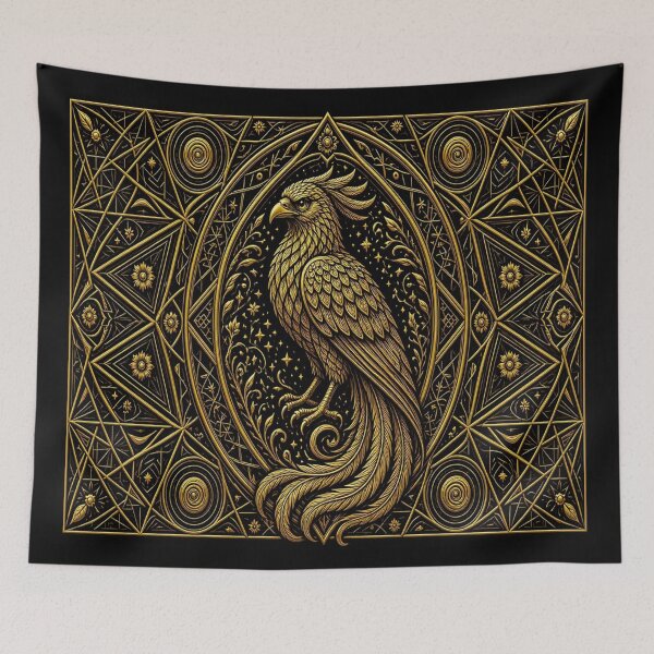 Item preview, Golden Phoenix Mythical Bird - Sacred Geometry Art Deco Print designed and sold by Breezes-of-Ida.