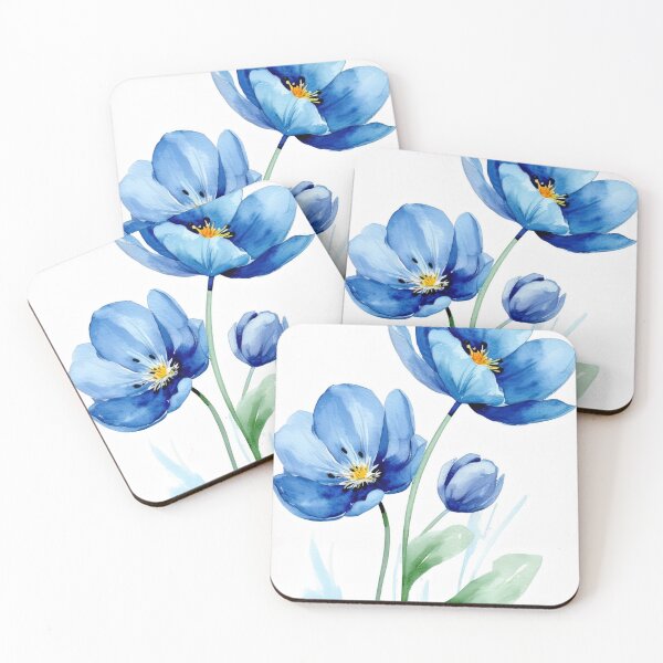 Item preview, Two  beautiful watercolor poppy flowers in bllue designed and sold by Photopat.