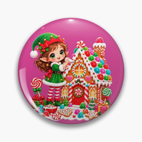 Item preview, Kawaii Christmas Elf Decorating Gingerbread House with Candy & Holiday Sweets designed and sold by ALH Apparel.