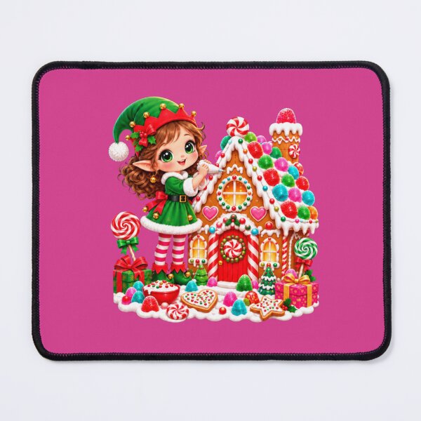 Item preview, Kawaii Christmas Elf Decorating Gingerbread House with Candy & Holiday Sweets designed and sold by ALH Apparel.