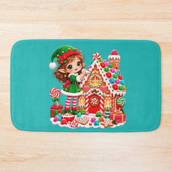 Item preview, Kawaii Christmas Elf Decorating Gingerbread House with Candy & Holiday Sweets designed and sold by ALH Apparel.