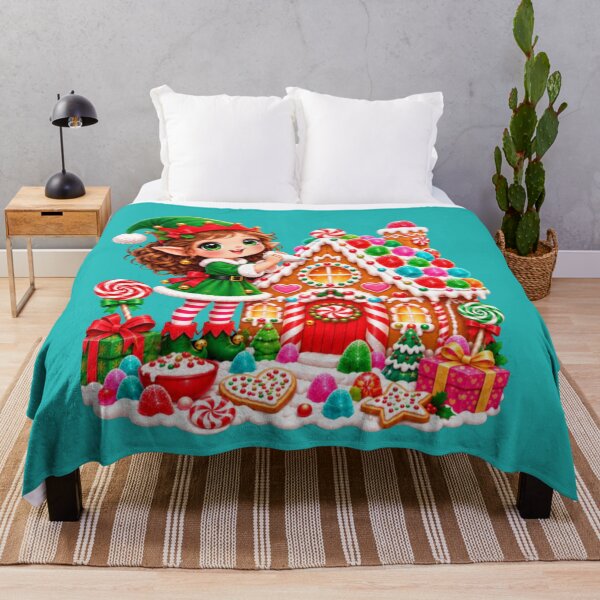 Item preview, Kawaii Christmas Elf Decorating Gingerbread House with Candy & Holiday Sweets designed and sold by ALH Apparel.