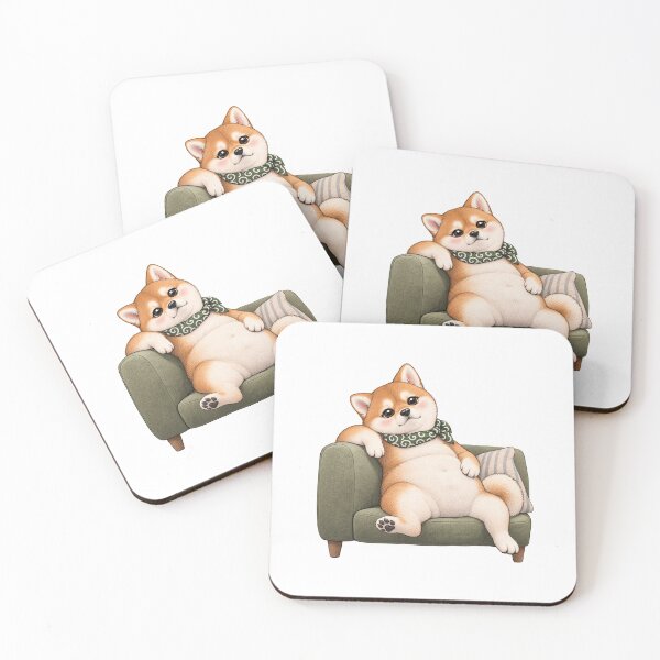 Item preview, Chubby Japanese Shiba Inu Relaxing on Sofa designed and sold by Manizu.