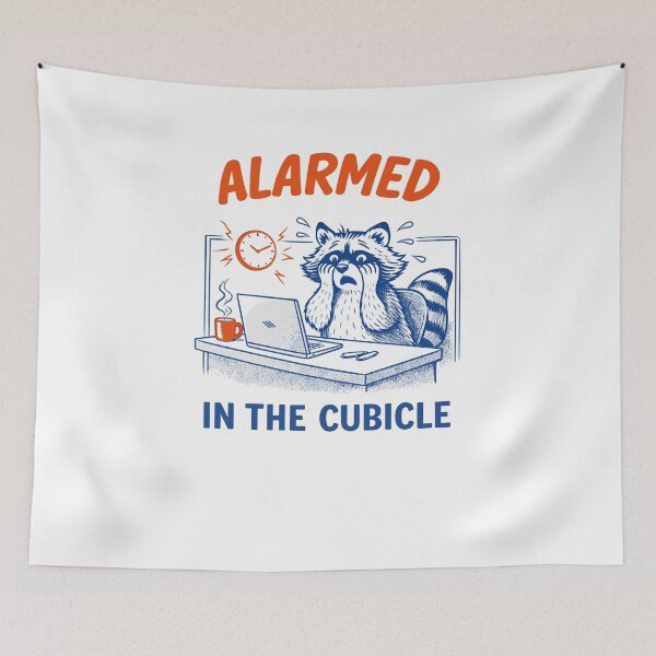 Item preview, Alarmed In The Cubicle Raccoon Poster designed and sold by Matinez Pink.